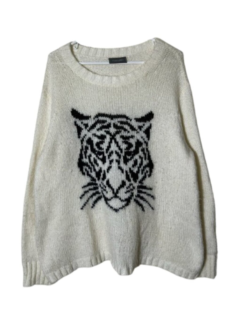 Wooden Ships ivory tiger knit oversized sweater womens M/L rare